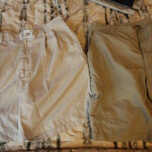 2 shorts 34 and XL tommy hilfiger and field & stream kaki and beige